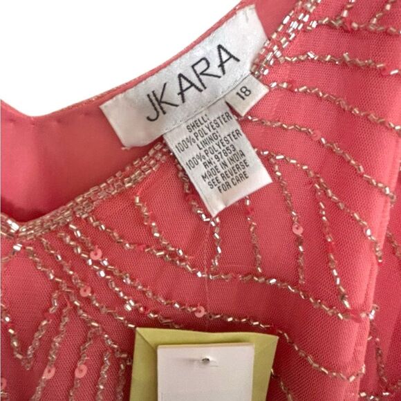 NWT J Kara Women's Geometrical Capelet Beaded Maxi Dress Coral v neck sz 18‎ - Picture 5 of 13